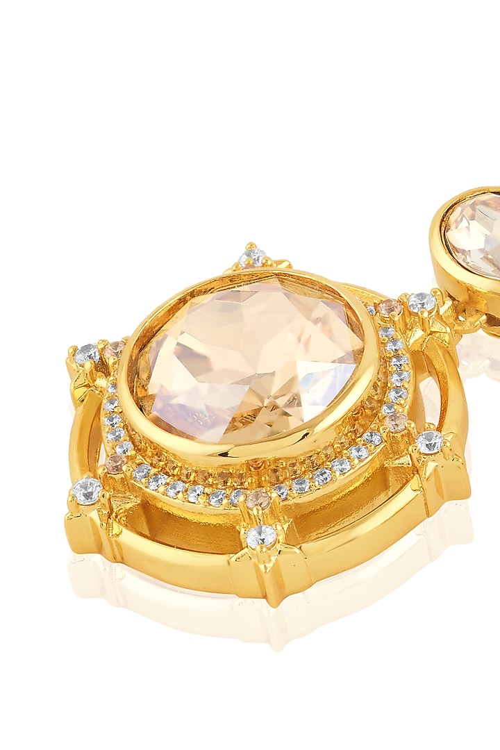 Gold Plated Yellow Crystal Dangler Earrings by Isharya at Pernia's Pop Up Shop