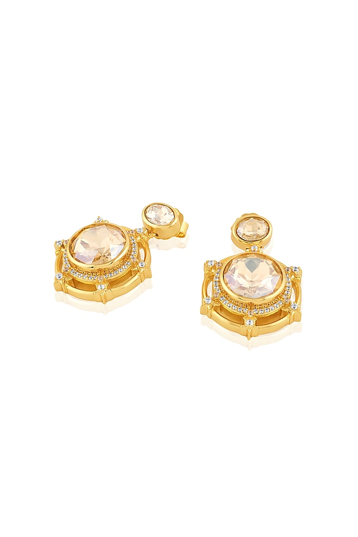 Gold Plated Yellow Crystal Dangler Earrings by Isharya at Pernia's Pop Up Shop