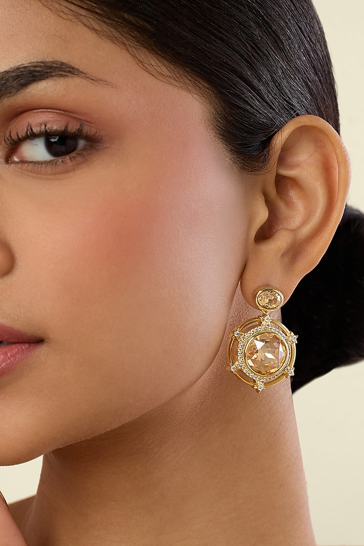 Gold Plated Yellow Crystal Dangler Earrings by Isharya at Pernia's Pop Up Shop