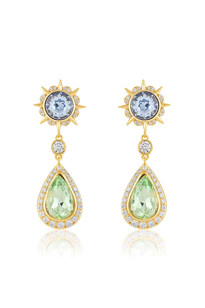 Gold Plated Multi-Colored Crystal Dangler Earrings by Isharya at Pernia's Pop Up Shop
