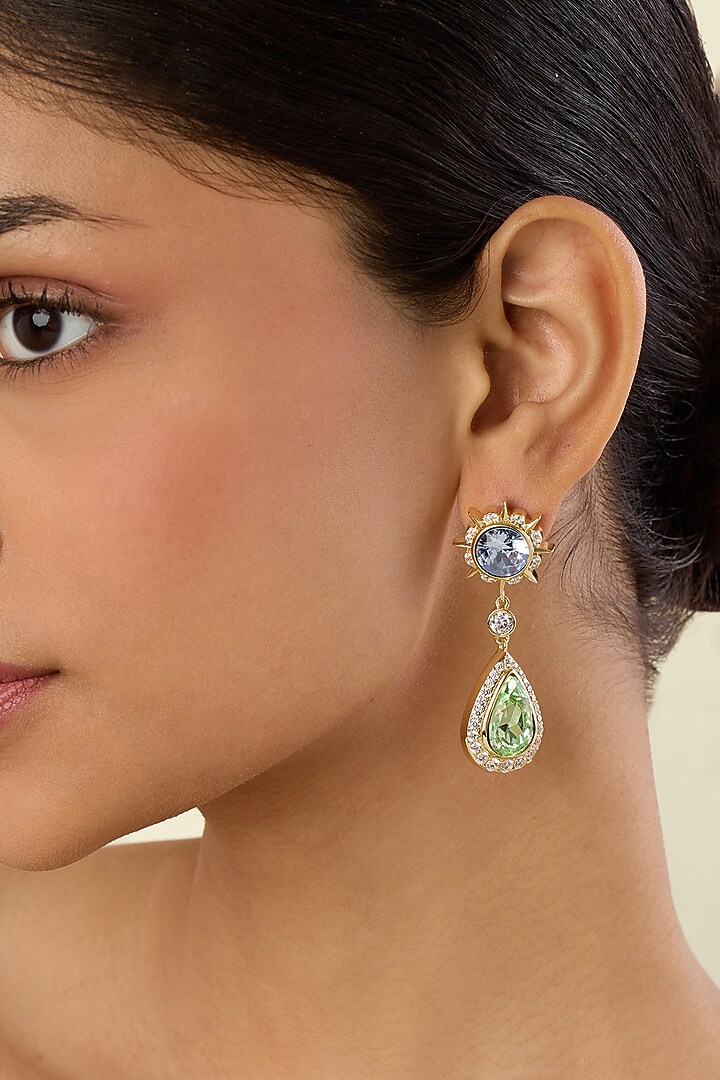 Gold Plated Multi-Colored Crystal Dangler Earrings by Isharya at Pernia's Pop Up Shop