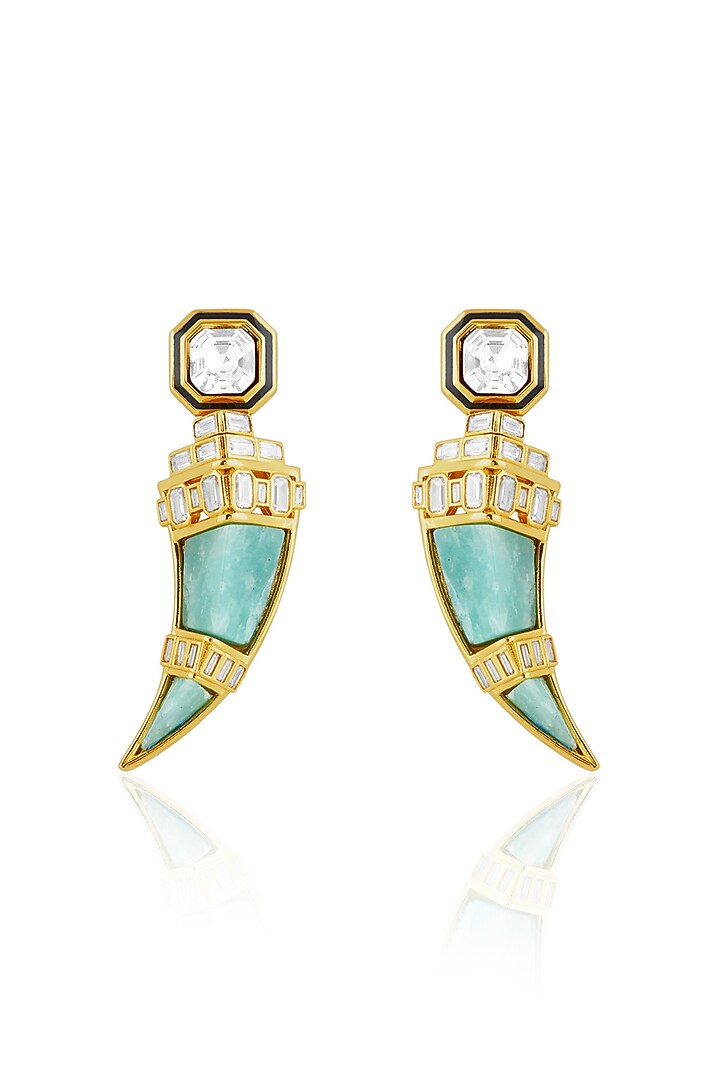 Gold Plated Amazonite Crystal Dangler Earrings by Isharya at Pernia's Pop Up Shop