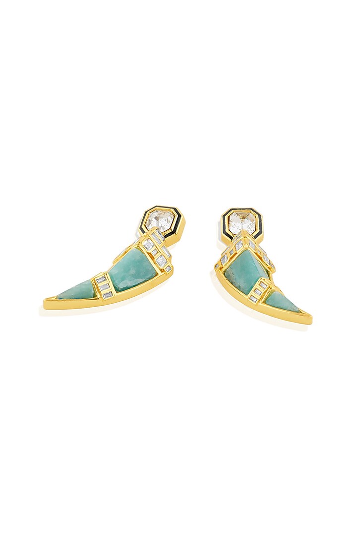 Gold Plated Amazonite Crystal Dangler Earrings by Isharya at Pernia's Pop Up Shop