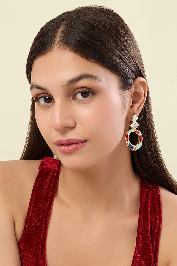 Gold Plated Multi-Colored Crystal Dangler Earrings by Isharya at Pernia's Pop Up Shop