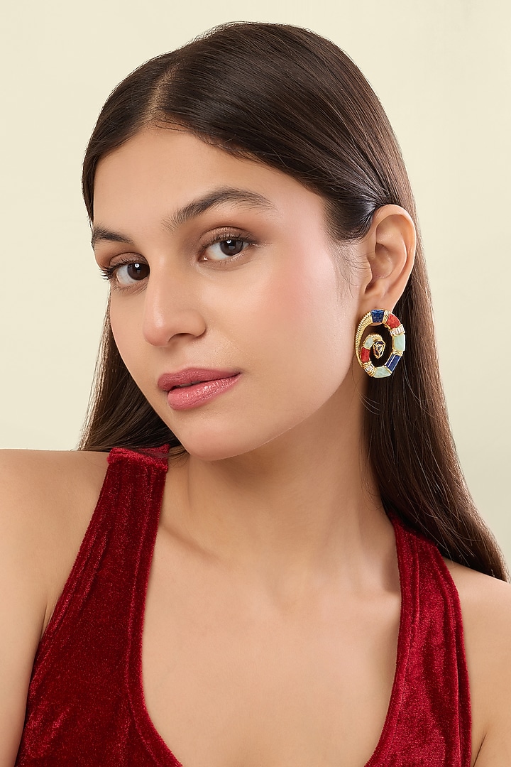 Gold Plated Lapis Lazuli & Crystal Stud Earrings by Isharya at Pernia's Pop Up Shop