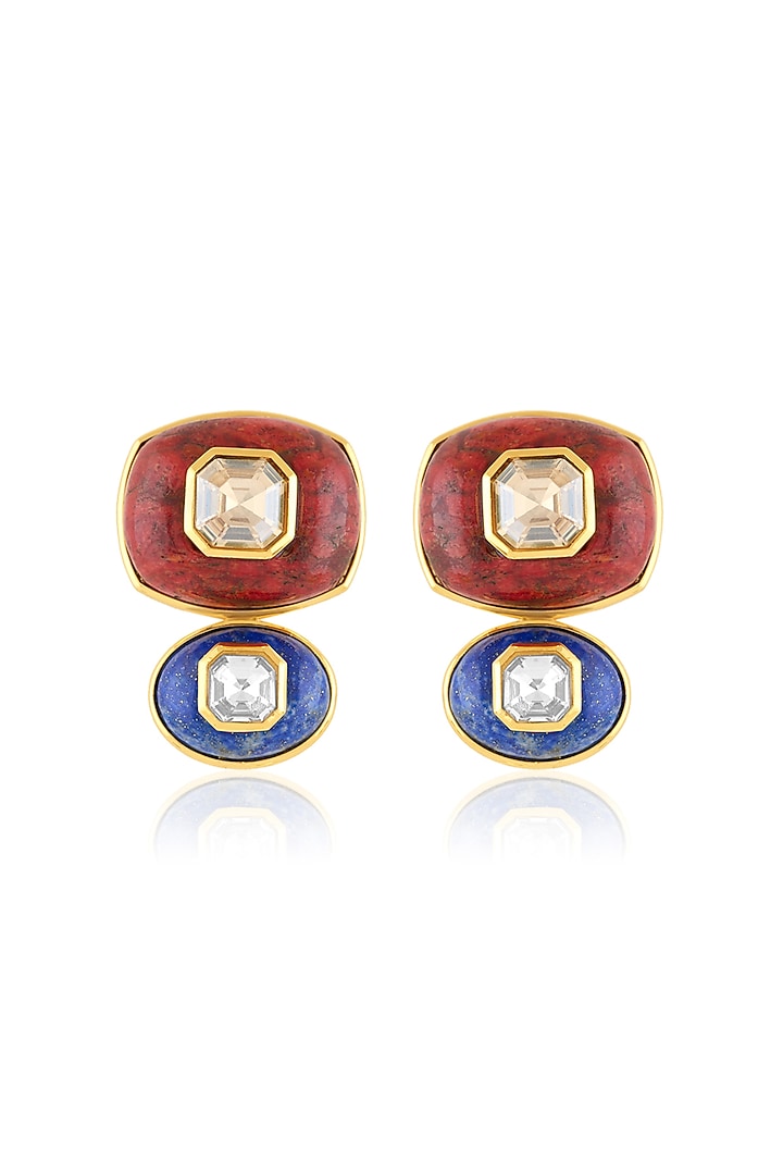 Gold Plated Lapis Lazuli & Red Garnet Dangler Earrings by Isharya at Pernia's Pop Up Shop