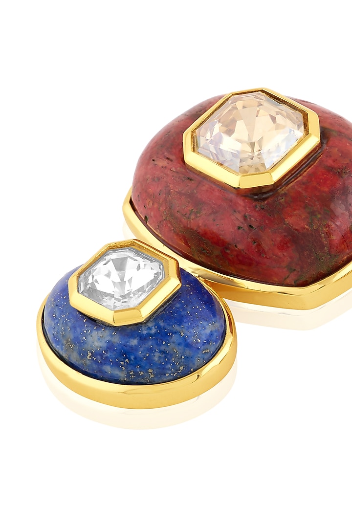 Gold Plated Lapis Lazuli & Red Garnet Dangler Earrings by Isharya at Pernia's Pop Up Shop