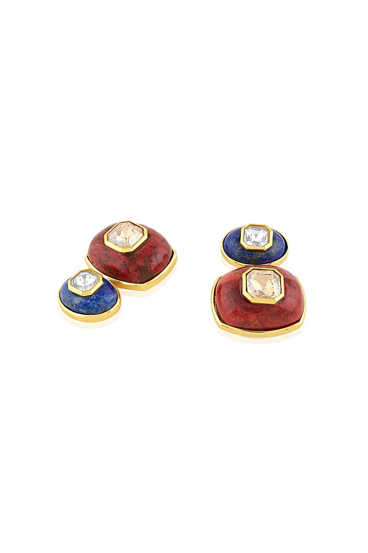 Gold Plated Lapis Lazuli & Red Garnet Dangler Earrings by Isharya at Pernia's Pop Up Shop