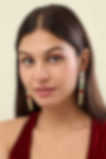 Gold Plated Lapis Lazuli & Crystal Dangler Earrings by Isharya at Pernia's Pop Up Shop