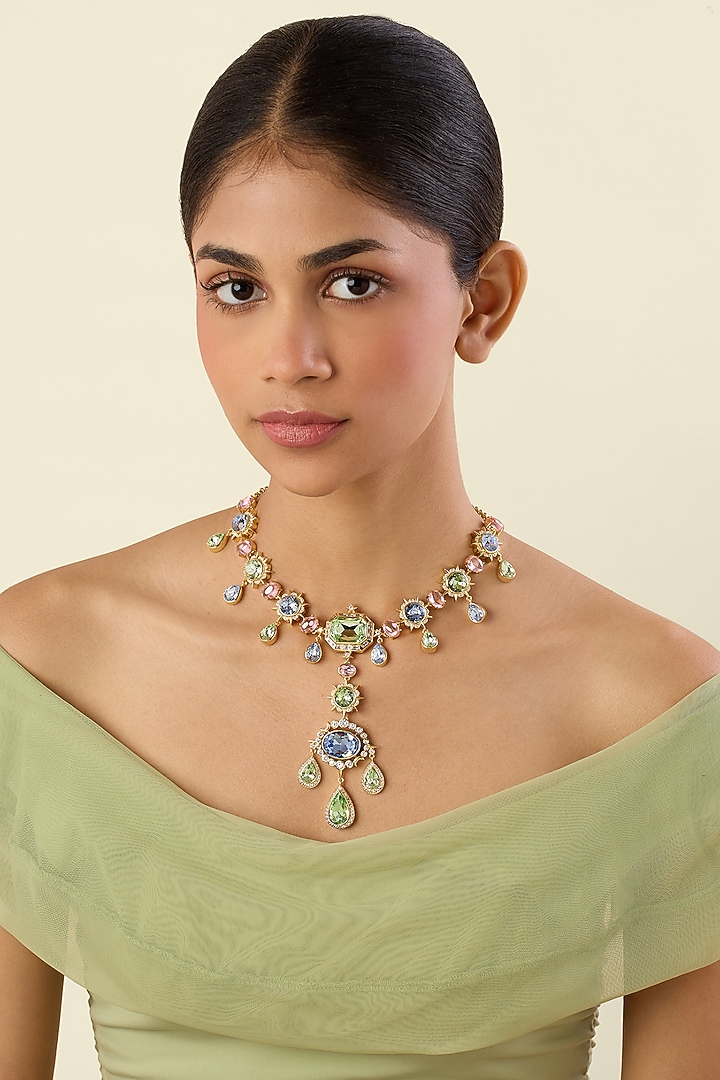 Gold Plated Green Crystal Choker Necklace by Isharya at Pernia's Pop Up Shop