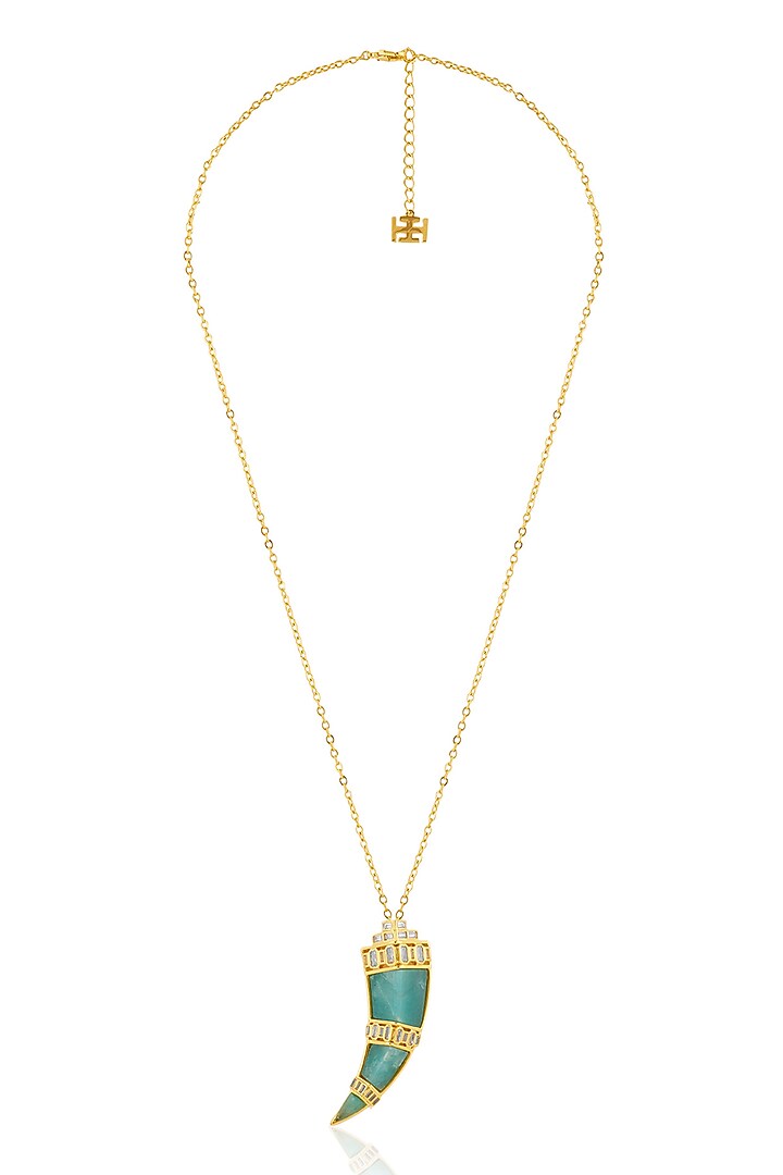 Gold Plated Amazonite & Crystal Pendant Necklace by Isharya at Pernia's Pop Up Shop