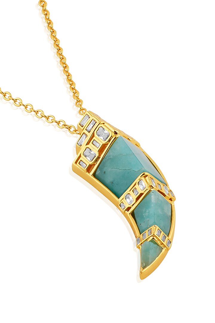 Gold Plated Amazonite & Crystal Pendant Necklace by Isharya at Pernia's Pop Up Shop