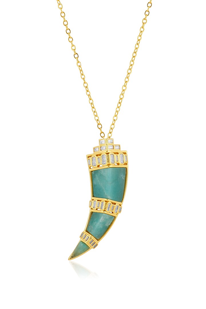 Gold Plated Amazonite & Crystal Pendant Necklace by Isharya at Pernia's Pop Up Shop