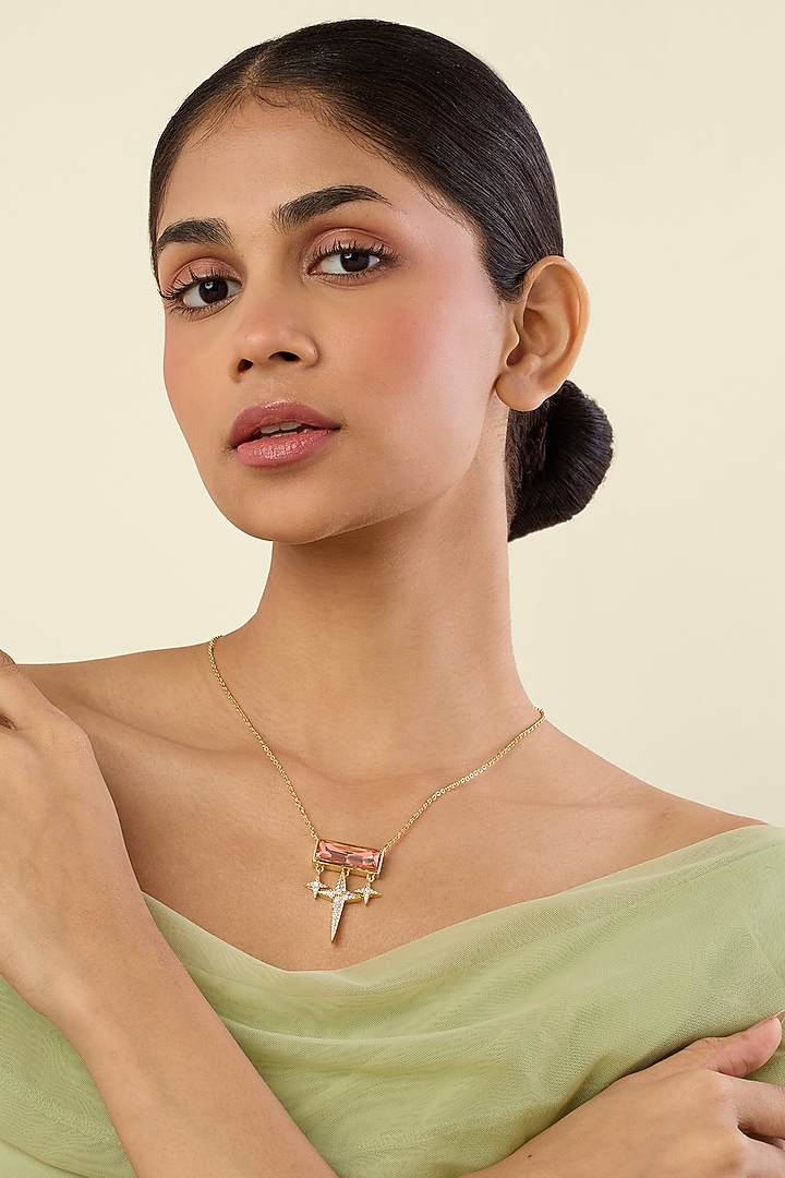 Gold Plated Red Crystal Pendant Necklace by Isharya at Pernia's Pop Up Shop