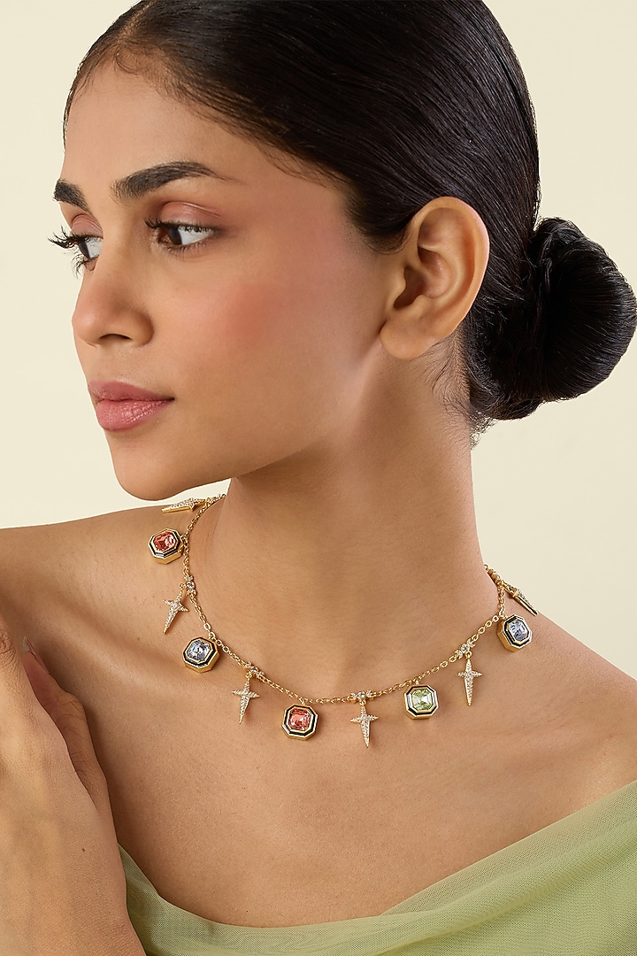 Gold Plated Multi-Colored Crystal Choker Charm Necklace by Isharya at Pernia's Pop Up Shop