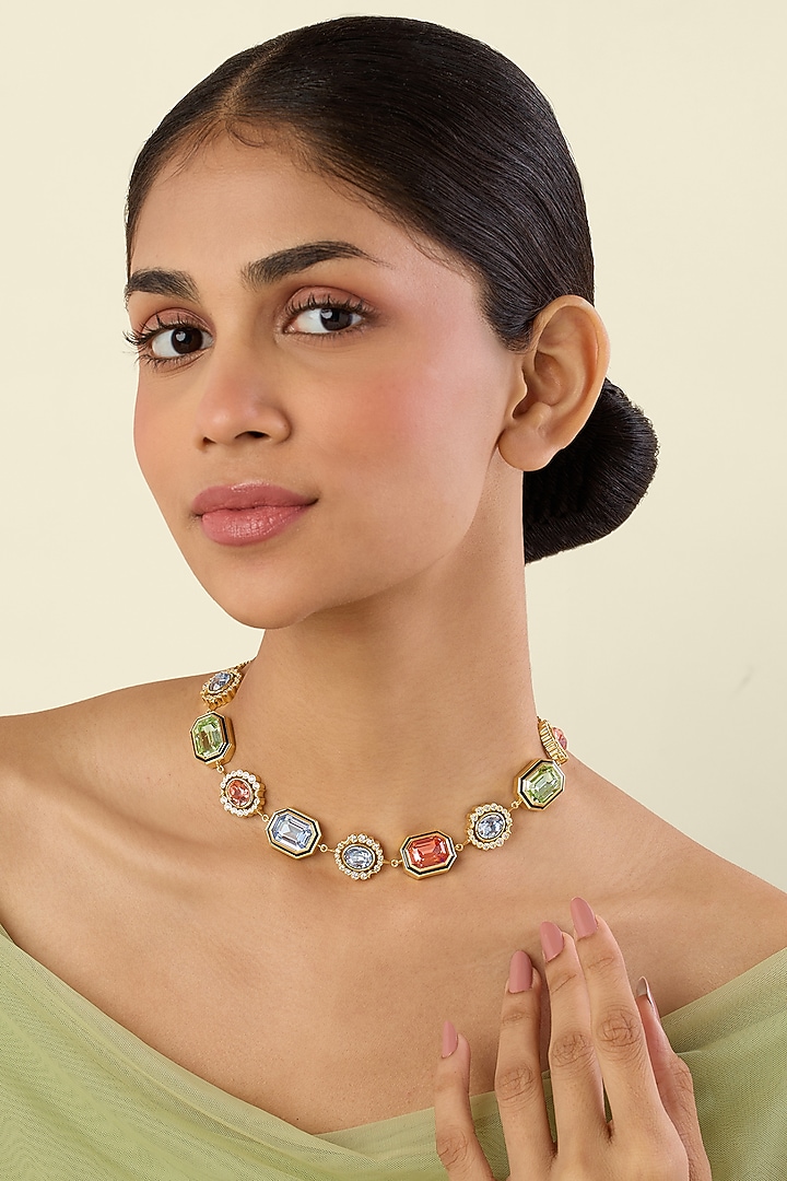 Gold Plated Multi-Colored Crystal Necklace by Isharya at Pernia's Pop Up Shop