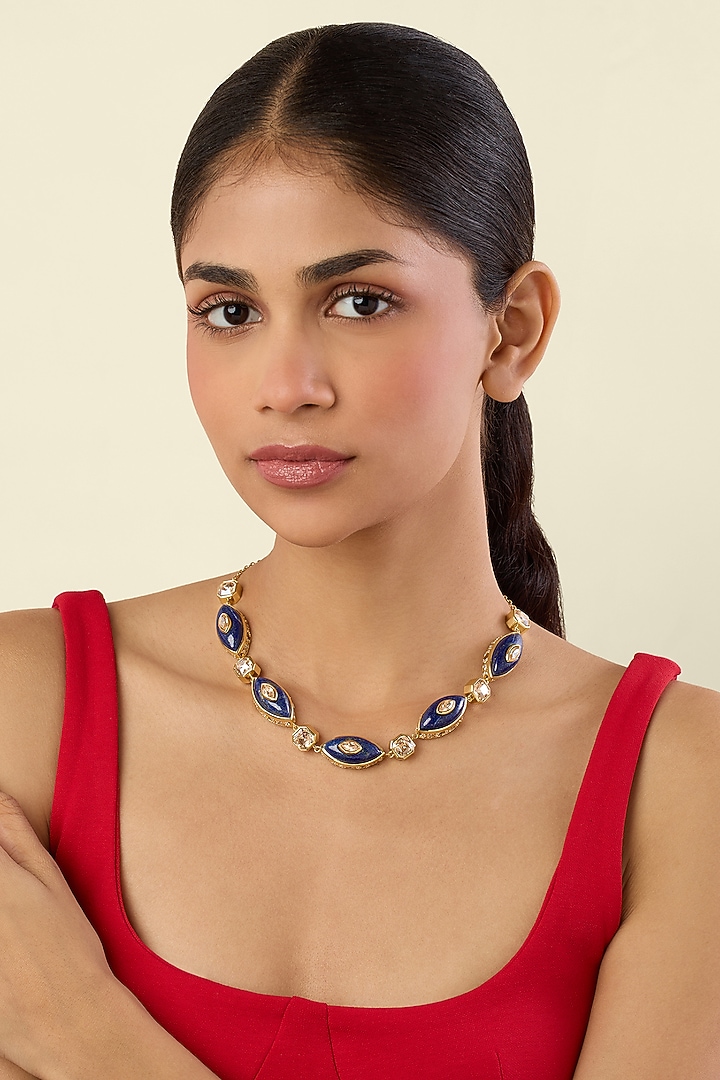 Gold Plated Crystal & Lapis Lazuli Necklace by Isharya at Pernia's Pop Up Shop