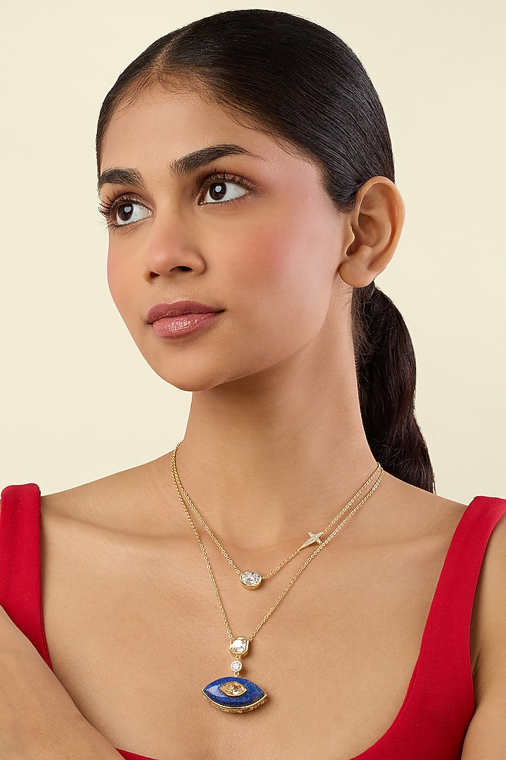 Gold Plated Crystal & Lapis Lazuli Necklace by Isharya at Pernia's Pop Up Shop