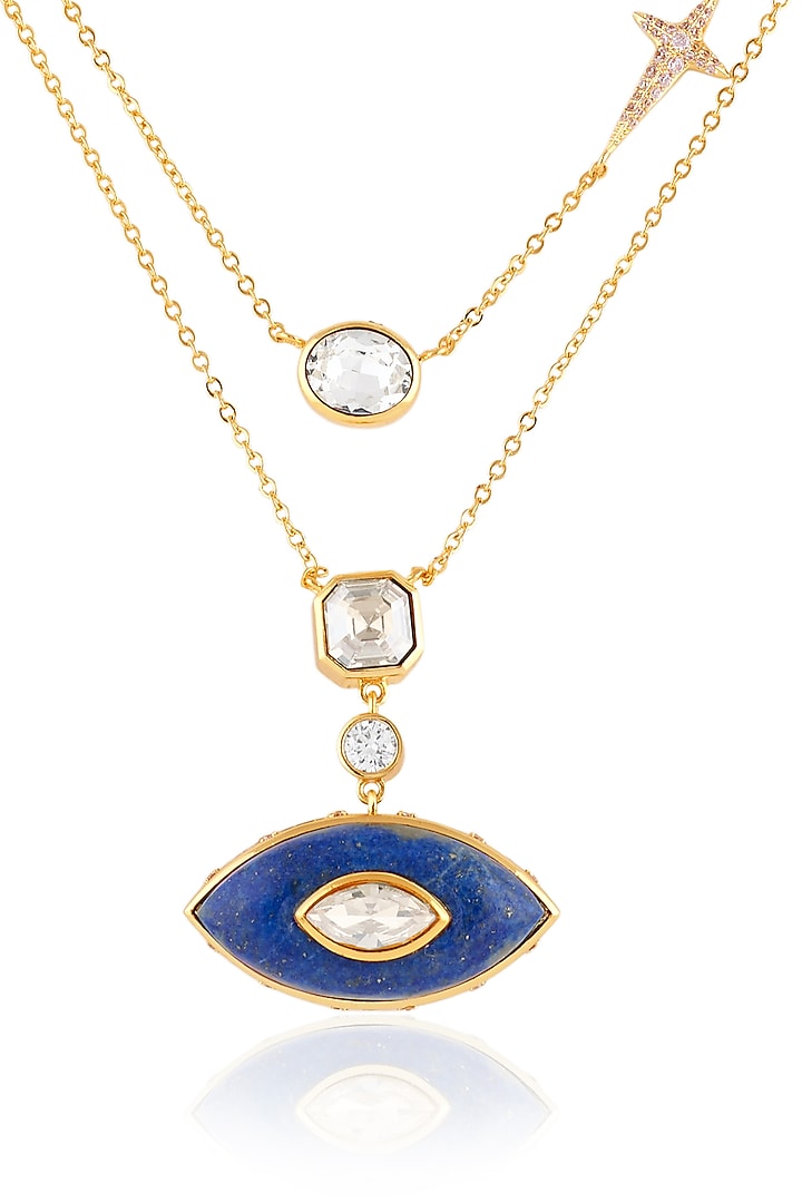 Gold Plated Crystal & Lapis Lazuli Necklace by Isharya at Pernia's Pop Up Shop