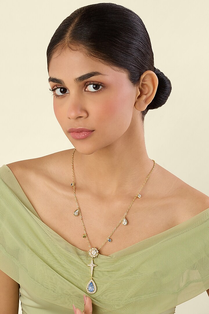 Gold Plated Multi-Colored Crystal Y Necklace by Isharya at Pernia's Pop Up Shop