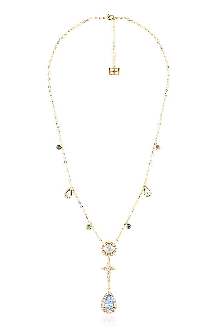 Gold Plated Multi-Colored Crystal Y Necklace by Isharya at Pernia's Pop Up Shop