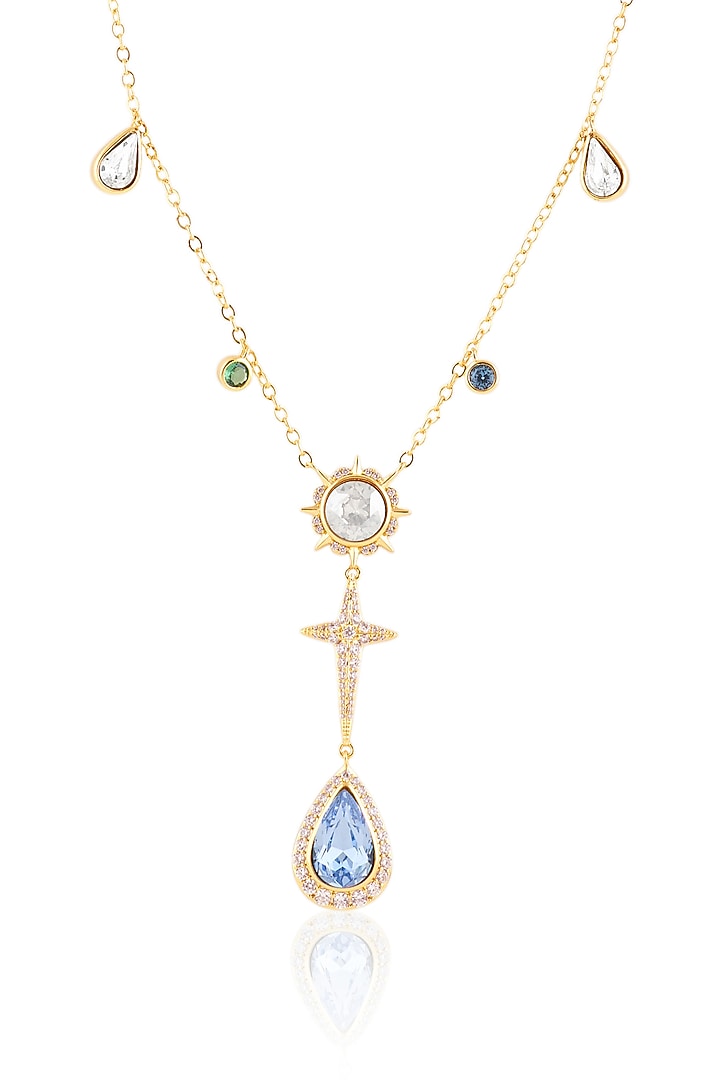 Gold Plated Multi-Colored Crystal Y Necklace by Isharya at Pernia's Pop Up Shop