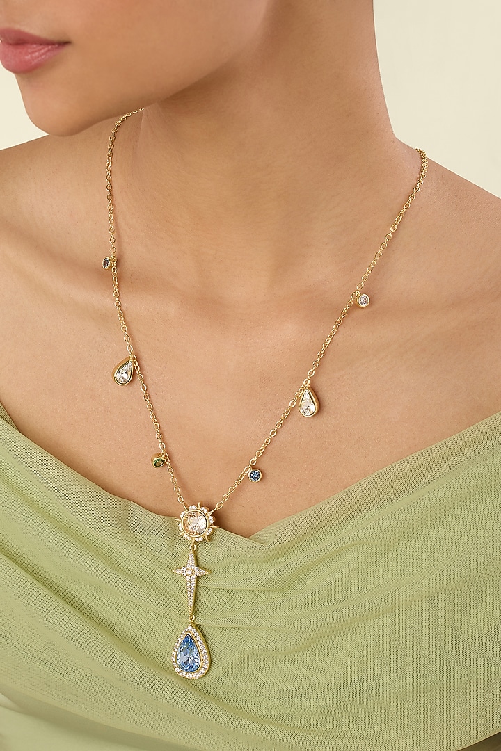 Gold Plated Multi-Colored Crystal Y Necklace by Isharya at Pernia's Pop Up Shop