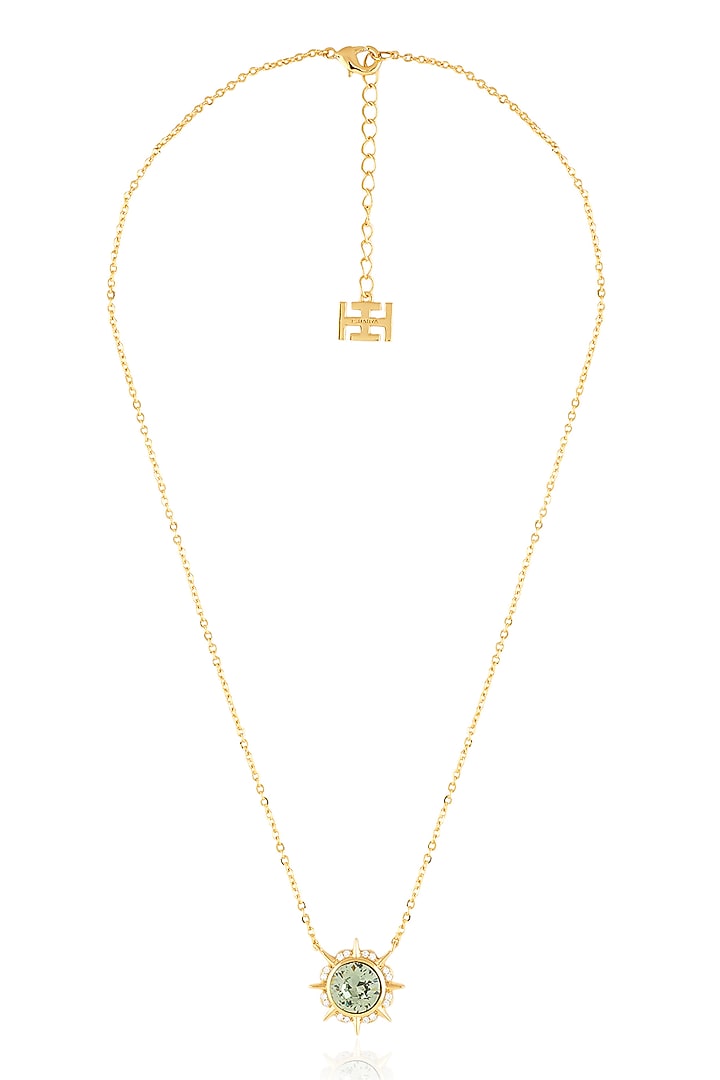 Gold Plated Green Crystal Pendant Necklace by Isharya at Pernia's Pop Up Shop