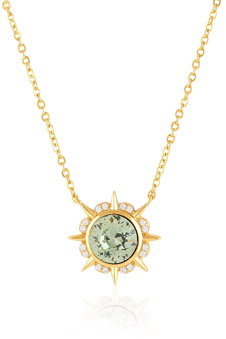Gold Plated Green Crystal Pendant Necklace by Isharya at Pernia's Pop Up Shop