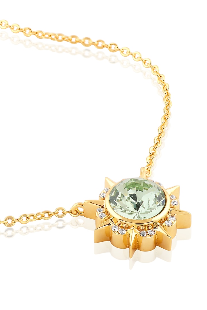 Gold Plated Green Crystal Pendant Necklace by Isharya at Pernia's Pop Up Shop