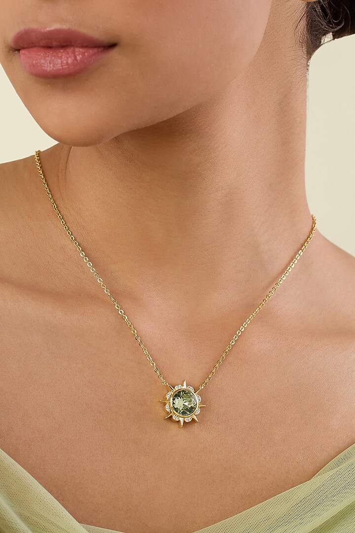 Gold Plated Green Crystal Pendant Necklace by Isharya at Pernia's Pop Up Shop