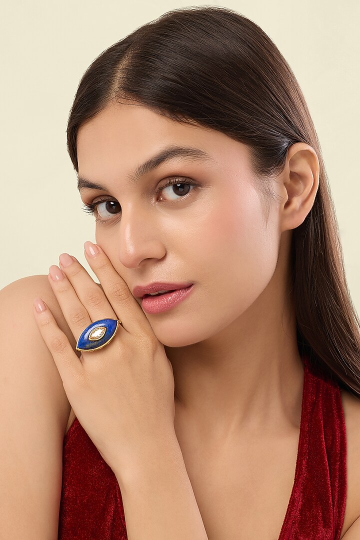 Gold Plated Crystal & Lapis Lazuli Ring by Isharya at Pernia's Pop Up Shop