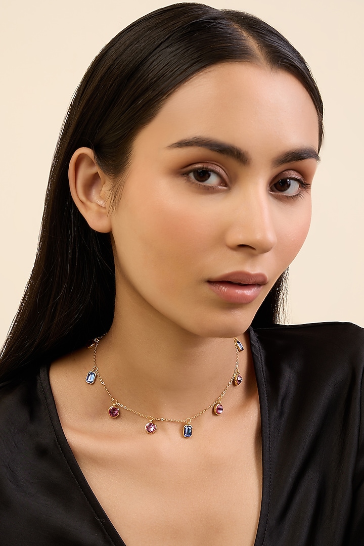 Gold Plated Multi-Colored Synthetic Stone Choker Necklace by Isharya at Pernia's Pop Up Shop