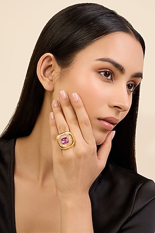 Gold Plated Pink Amethyst Ring by Isharya