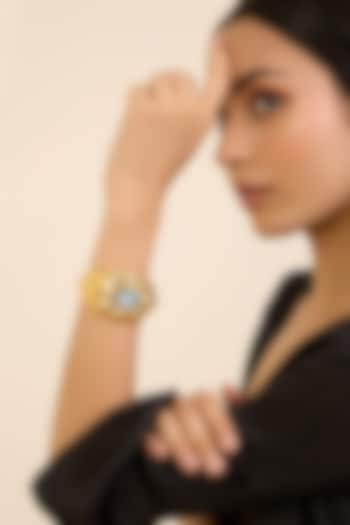 Gold Plated Aqua Crystal Statement Cuff by Isharya at Pernia's Pop Up Shop