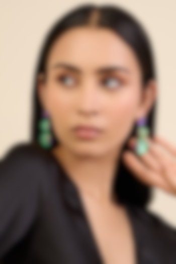 Gold Plated Aqua Amethyst & Resin Dangler Earrings by Isharya at Pernia's Pop Up Shop