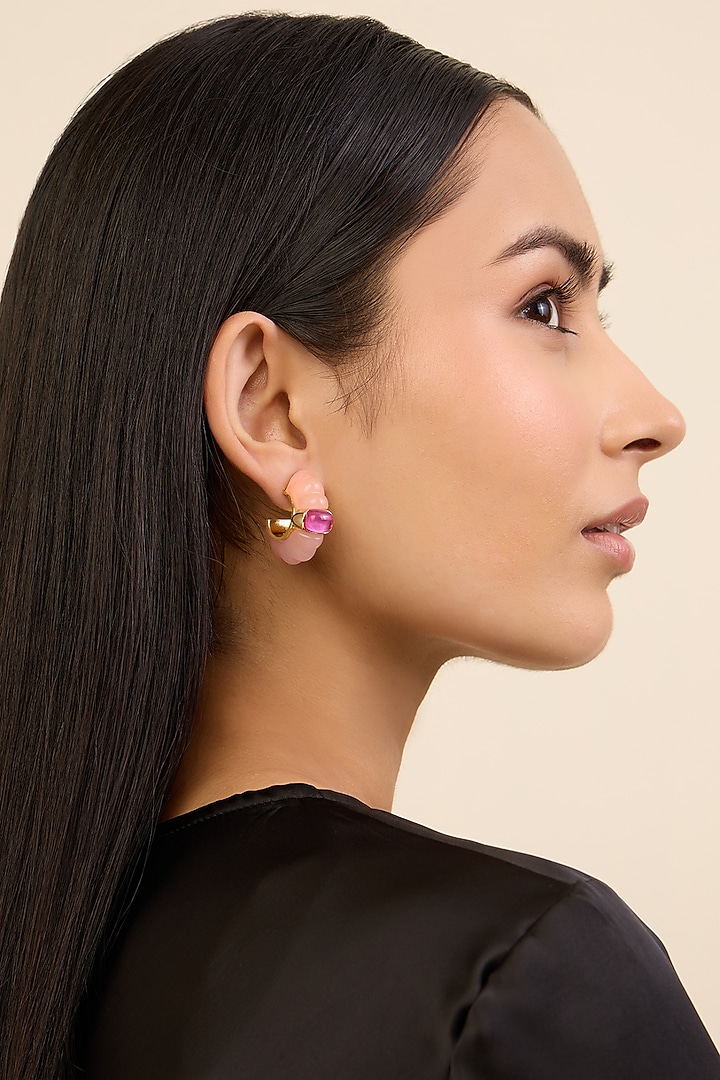 Gold Plated Pink Tourmaline Stone Hoop Earrings by Isharya at Pernia's Pop Up Shop
