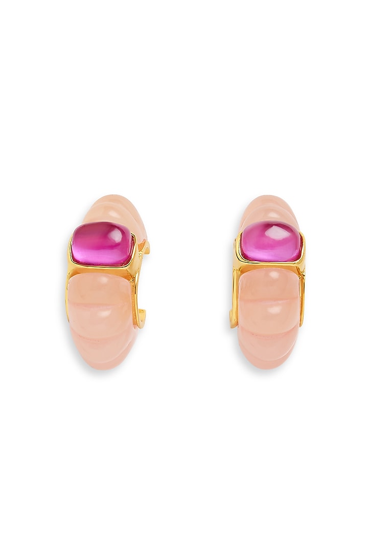 Gold Plated Pink Tourmaline Stone Hoop Earrings by Isharya at Pernia's Pop Up Shop