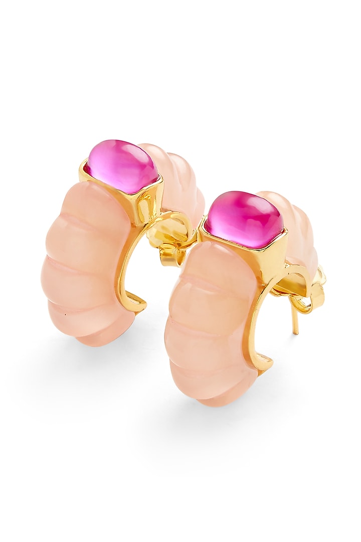 Gold Plated Pink Tourmaline Stone Hoop Earrings by Isharya at Pernia's Pop Up Shop