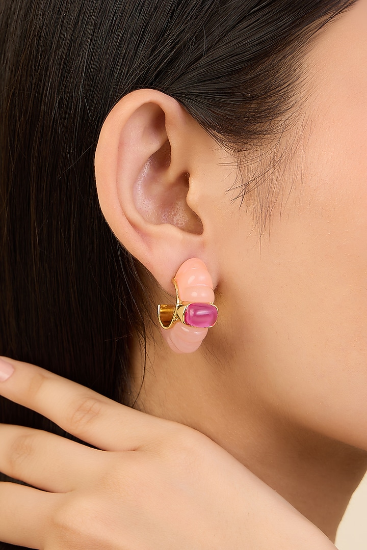 Gold Plated Pink Tourmaline Stone Hoop Earrings by Isharya at Pernia's Pop Up Shop