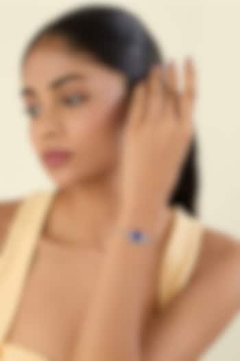 White Rhodium Finish Sapphire Blue Double Stone Bracelet by Isharya at Pernia's Pop Up Shop