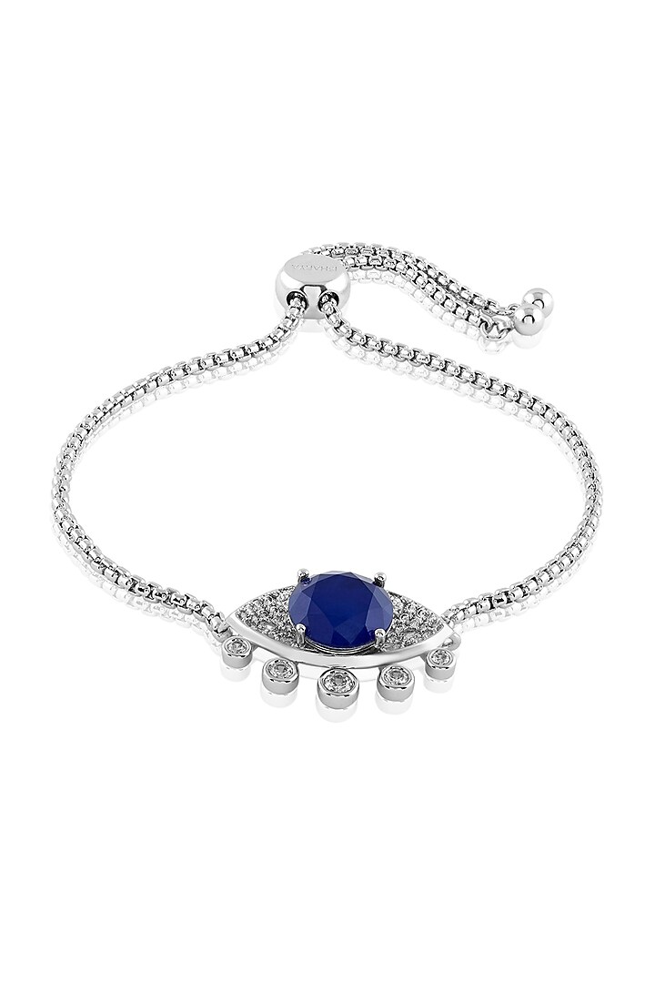 White Rhodium Finish Sapphire Blue Double Stone Bracelet by Isharya at Pernia's Pop Up Shop