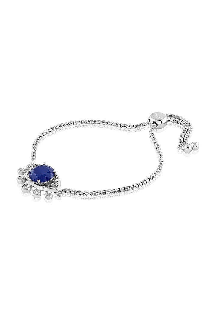 White Rhodium Finish Sapphire Blue Double Stone Bracelet by Isharya at Pernia's Pop Up Shop