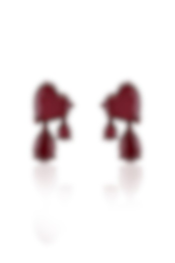 White Rhodium Finish Ruby Doublet Stone Dangler Earrings by Isharya at Pernia's Pop Up Shop