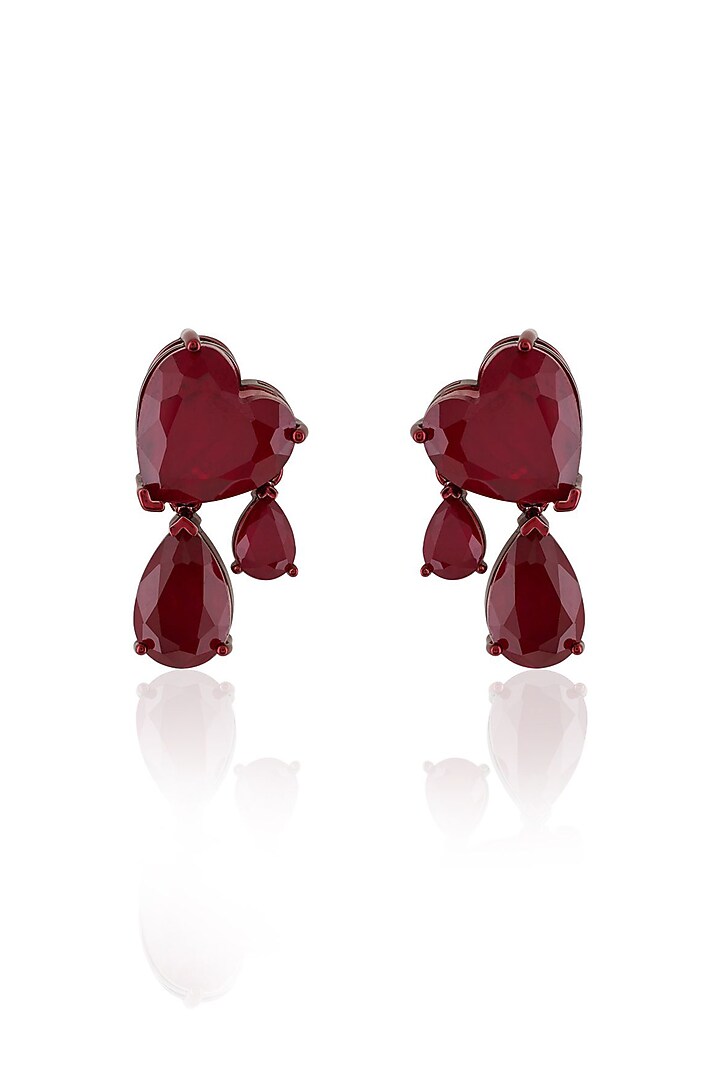 White Rhodium Finish Ruby Doublet Stone Dangler Earrings by Isharya at Pernia's Pop Up Shop