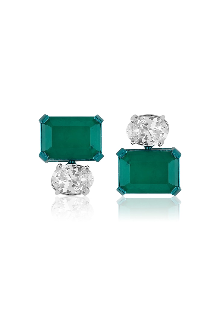 White Rhodium Finish Emerald Doublet Stone Stud Earrings by Isharya at Pernia's Pop Up Shop