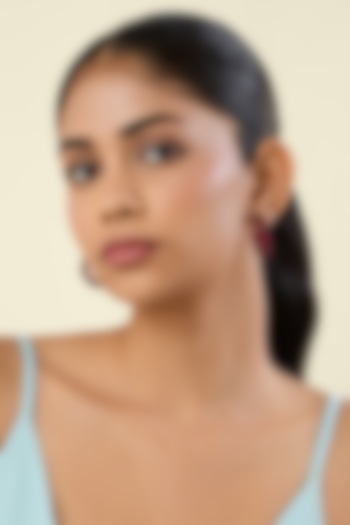 White Rhodium Finish Ruby Doublet Stone Hoop Earrings by Isharya at Pernia's Pop Up Shop