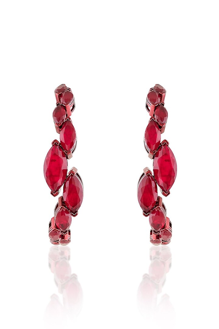 Gold Finish Ruby Doublet Stone Hoop Earrings by Isharya at Pernia's Pop Up Shop
