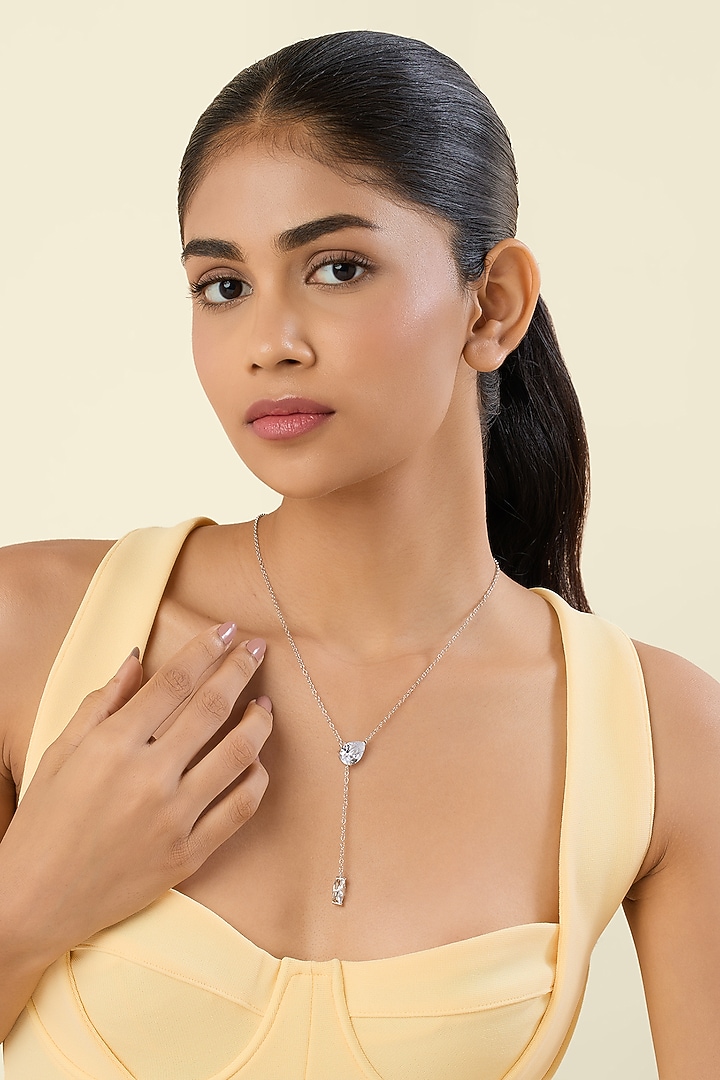 White Rhodium Finish Silver Gemstones Y-Necklace by Isharya at Pernia's Pop Up Shop