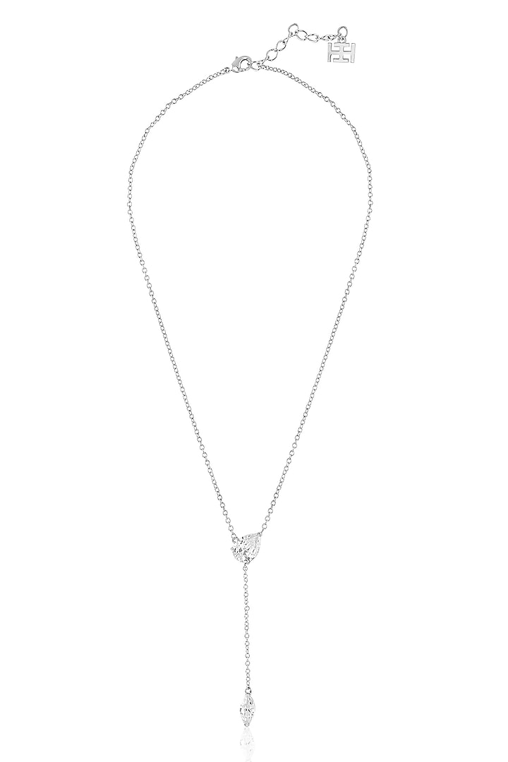 White Rhodium Finish Silver Gemstones Y-Necklace by Isharya at Pernia's Pop Up Shop